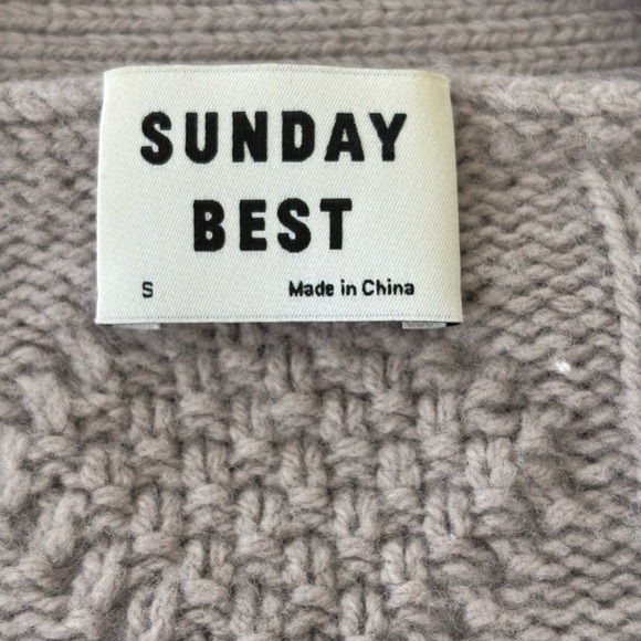 Sunday Best Taupe Cable Knit Cardigan Wool Blend Sz. Small Grandpa Grandma Luxe - Picture 9 of 11